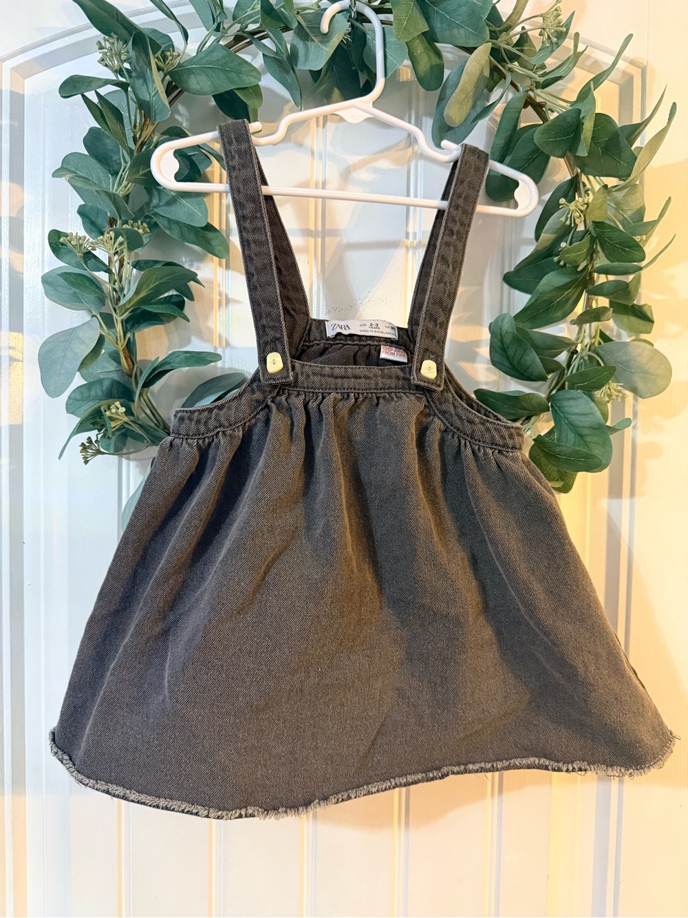 💫4/$25 • Zara Raw Frayed Hem Denim Suspenders Dress